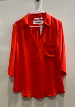 Load image into Gallery viewer, New York & Company Womens Orange V-Neck Collared 3/4 Sleeve Blouse Top M W/Tag