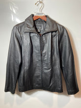 Load image into Gallery viewer, East 5th Womens Black Leather Long Sleeve Spread Collar Full-Zip Jacket Size S