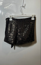 Load image into Gallery viewer, Zara Womens Black Gold Sparkle Sequin Ruched Mini Skort Size Small