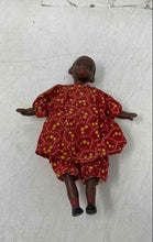Load image into Gallery viewer, Vintage Hard Plastic Play Doll Featuring A Red Yellow Dress With Floral Pattern