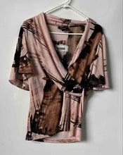 Load image into Gallery viewer, DKNY Womens Multicolor Abstract Print Short Sleeve Wrap Blouse Top Size L