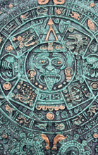 Load image into Gallery viewer, Antique Green Gold Aztec Maya Solar Sun Inlay Stones Wall Hanging Calendar