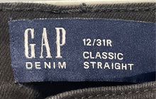 Load image into Gallery viewer, Gap Womens Black Denim Dark Wash Belt Loops Classic Straight Leg Jeans Sz 12/31R