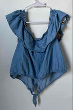 Load image into Gallery viewer, Forever 21 Womens Blue Denim Tie Front Embroidered Cropped Blouse Top Size 3X
