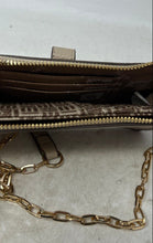 Load image into Gallery viewer, Anne Klein Womens Beige Pebbled Faux Leather Zip Top Chain Strap Crossbody Bag
