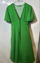 Load image into Gallery viewer, Zara Womens Green Polka Dot Printed Tie Knot Front Midi Fit & Flare Dress Size L