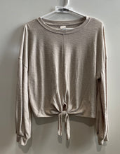 Load image into Gallery viewer, H&M Womens Beige Long Sleeve Round Neck Tie Front Blouse Top Size Small