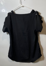 Load image into Gallery viewer, Express Womens Black Round Neck Cut-Out Shoulder Blouse Top Size Small