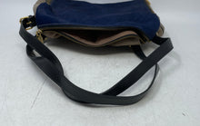 Load image into Gallery viewer, Prune Womens Blue Brown Calf Hair Leather Double Handle Zip Top Shoulder Purse