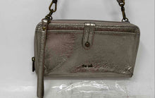 Load image into Gallery viewer, The Sak Womens Gold Silver Leather Zip-Around Charm Smartphone Crossbody Purse