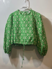 Load image into Gallery viewer, Zara Womens Green Printed Balloon Sleeve Back Button Cropped Blouse Top Size XS