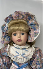 Load image into Gallery viewer, Blonde Curly Hair Blue Eyes Porcelain Doll With Multicolor Floral Outfit