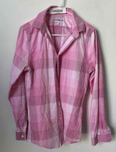Load image into Gallery viewer, Express Mens Pink Plaid Long Sleeve Spread Collar Dress Shirt Size S-P 14-14.5