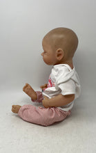 Load image into Gallery viewer, Reborn Closed Eyes White Graphic T-Shirt And Pink Striped Pants Vinyl Doll