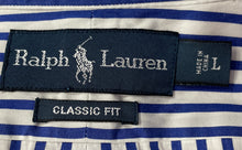 Load image into Gallery viewer, Ralph Lauren Mens White Blue Striped Cotton Classic Fit Button-Up Shirt Size L