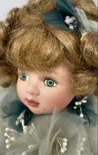 Load image into Gallery viewer, Brown Curly Hair Green Eyes Collector Play Doll In Green Dress And Angel Wings
