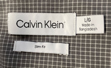 Load image into Gallery viewer, Calvin Klein Mens Gray White Check Long Sleeve Slim Fit Button-Up Shirt Size L