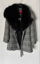 Load image into Gallery viewer, Guess Womens Black White Plaid Long Sleeve Collared Belted Trench Coat Size L