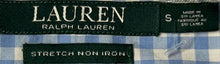 Load image into Gallery viewer, Lauren Ralph Lauren Mens Blue Gingham Stretch Non-Iron Button-Up Shirt Size S