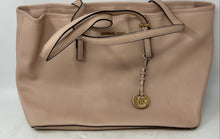 Load image into Gallery viewer, Michael Kors Womens Pink Leather Double Handle Logo Charm Jet Set Tote Bag