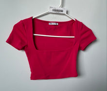 Load image into Gallery viewer, Zara Womens Pink Short Sleeve Square Neck Pullover Cropped Blouse Top Size S