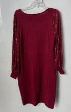 Load image into Gallery viewer, Nina Leonard Womens Dark Red Long Sleeve Round Neck Pullover Shift Dress Size L