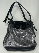 Load image into Gallery viewer, Authentic Furla Womens Black Silver Leopard Print Drawstring Bucket Bag Damaged