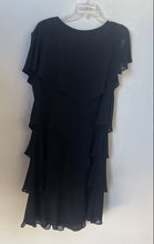 Load image into Gallery viewer, Patra Womens Black Chiffon V-Neck Short Sleeve Tiered Pullover Shift Dress Sz 16