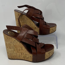 Load image into Gallery viewer, Authentic Tory Burch Womens Brown Leather Wedge Platform Sandals Size 6.5M Worn