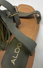Load image into Gallery viewer, Aldo Womens Green Open Toe Fringe Block Ankle Strap Sandals Size 7