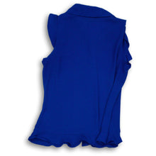 Load image into Gallery viewer, New York Company Womens Blue Sleeveless Button Front Ruffle Hem Blouse Top Sz XS