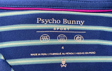 Load image into Gallery viewer, Psycho Bunny Mens Blue Striped Short Sleeve Collared Golf Polo Shirt Size 4