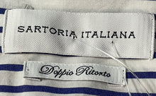 Load image into Gallery viewer, Sartoria Italiana Mens Blue White Striped Doppio Ritorto Dress Shirt Size 17.5