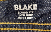 Load image into Gallery viewer, Express Mens Blake Blue Denim Loose Fit Low-Rise Bootcut Jeans Pants Sz W38xL34