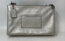 Load image into Gallery viewer, Coach Womens Silver Metallic Pebbled Leather Double Zip Charm Crossbody Handbag