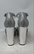 Load image into Gallery viewer, Michael Kors Womens Silver Peep Toe Ankle Strap Platform Heels Size 8M