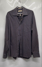 Load image into Gallery viewer, Michael Kors Mens Brown Striped Cotton Long Sleeve Collared Dress Shirt Sz 16.5