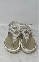 Load image into Gallery viewer, Michael Kors Girls Val White Gold Signature Print Open Toe Thong Sandals Size 11