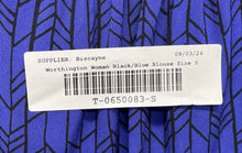 Load image into Gallery viewer, Worthington Womens Black Blue Printed Short Sleeve Blouse Top Size Small