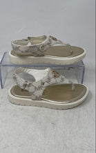 Load image into Gallery viewer, Michael Kors Girls Val White Gold Signature Print Open Toe Thong Sandals Size 11