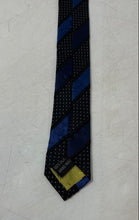 Load image into Gallery viewer, Angelino Mens Blue Black Printed Silk Adjustable Keeper Loop Designer Tie