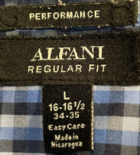 Load image into Gallery viewer, Alfani Mens Blue Plaid Long Sleeve Easy Care Dress Shirt Size L 16-16.5 34/35