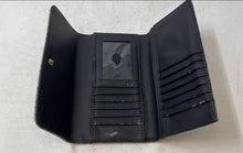 Load image into Gallery viewer, Guess Womens Gray Black Monogram Print Horizontal Flap Fold Over Trifold Wallet