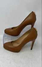 Load image into Gallery viewer, Michael Kors Womens Antoinette Brown Leather Padlock Pump Heels Size 5 1/2M