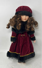 Load image into Gallery viewer, Unbranded Curly Hair Brown Eyes Porcelain Doll In Red Black Maxi Dress With Hat