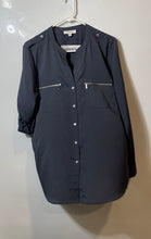 Load image into Gallery viewer, Calvin Klein Womens Dark Gray Long Sleeve Pockets Button Front Blouse Top Size L