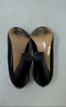 Load image into Gallery viewer, Toscanella Womens Black Leather Peep Toe Slip-On Block Pump Heels Size EUR 39