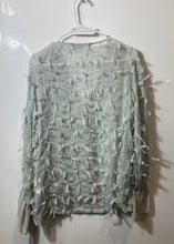 Load image into Gallery viewer, Zara Womens Green Fringe Long Sleeve V-Neck Pullover Blouse Top Size Medium