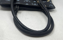 Load image into Gallery viewer, Wendy Keen Womens Black & Blue Monogram Leather Double Handle Satchel Purse
