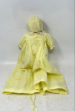Load image into Gallery viewer, Baby In Yellow Dress Sleep Eyes Lace Bonnet Collectible Porcelain Doll